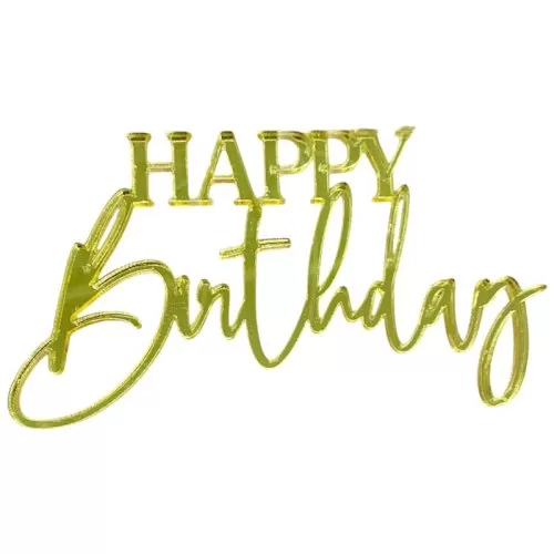 Топпер декоративный акриловый "Happy birthday" Золото 9х5 см 
