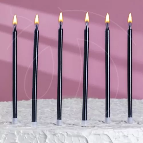 Свечи декоративные Чёрный металлик 13 см 6 шт 7597555