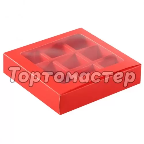 Коробка на 9 конфет раздвижная красная 13,7х13,7х3,7 см КУ-169 